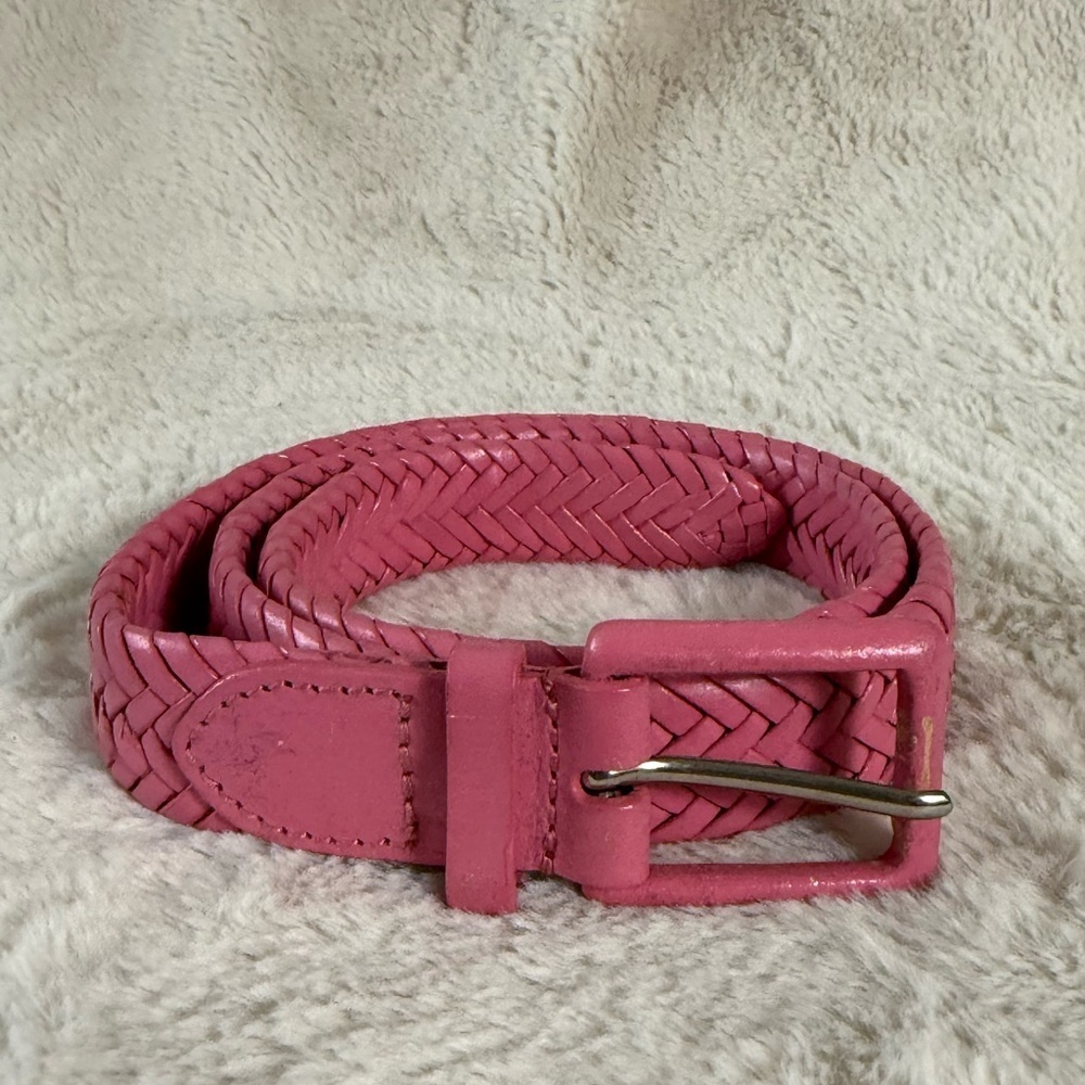 Talbots Bright Pink Braided Leather Belt Sz S 36" Length Overall Adjustable